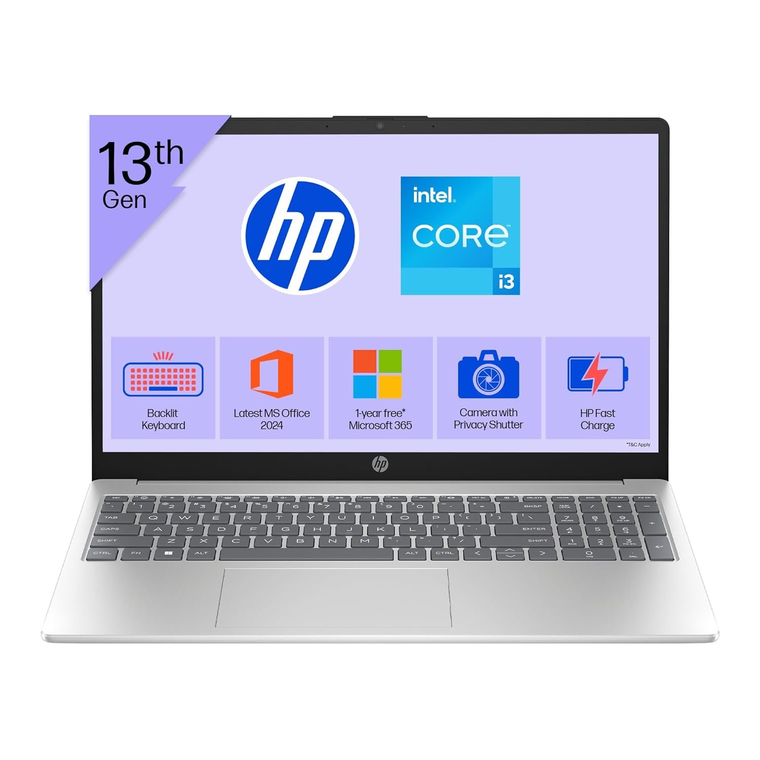 HP 15, 13th Gen Intel Core i3-1315U, (8GB DDR4,512GB SSD) Anti-Glare, Micro-Edge, FHD,15.6''/39.6cm, Win11,M365 Basic(1yr),Office24, Silver,1.59kg